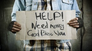 A poor man begging money